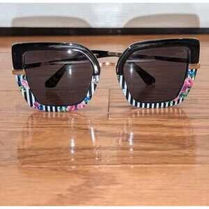 Betsey Johnson Oversized SQUARED Sunglasses Striped Floral Retro Hipster Boho